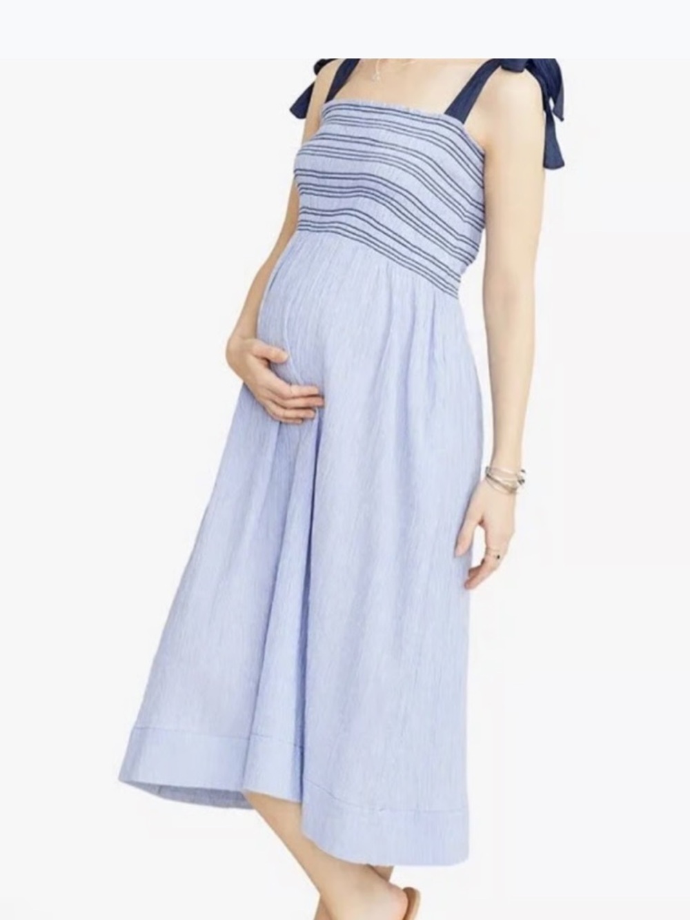 Like new! Hatch maternity Striped Smocked Sundress with Navy Ties! Size 2!